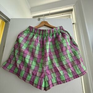 Free People Pink and Green Plaid Bermuda Shorts